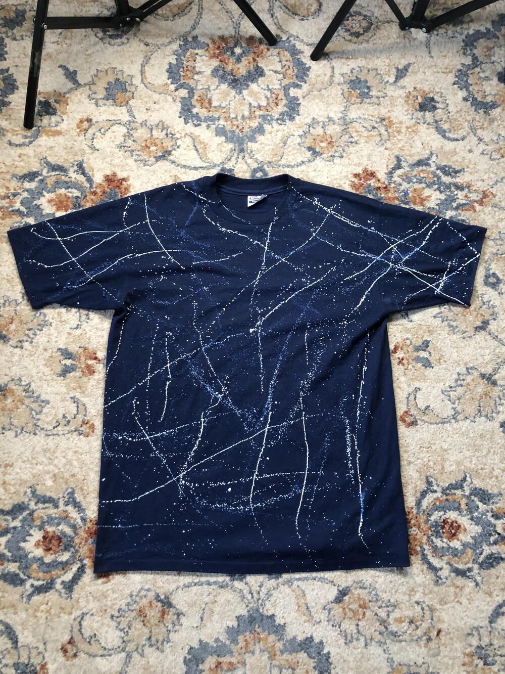 Vintage Hanes Shirt Mens Extra Large 46-48 Blue Splatter Paint Art Tee 80s USA